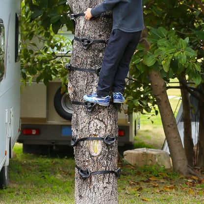 TOPNEW 12PCS Ninja Tree Climbing Holds and 6 Sturdy Ratchet Straps for Kids Tree Climbing, Large Climbing Rocks for Outdoor Ninja Warrior Obstacle Course Training - style: 12 Black Climbing Holds