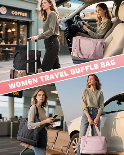 Smasrob Travel Duffle Bag with Shoe Compartment and Laptop Sleeve for Women, Lightweight Weekender Duffel Bag for Travel, Gym, Hospital Labor Delivery, Black - color: Black