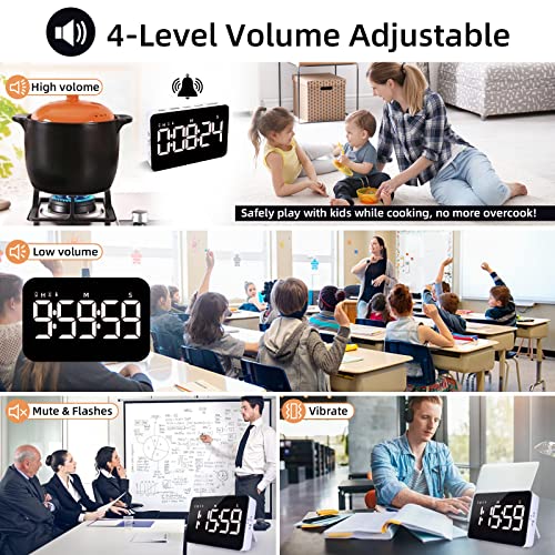 Rechargeable Digital Kitchen Timer for Cooking, Magnetic Timers with Countdown/up, Kids Timer with 5”LED Display 3 Brightness 4 Volume Adjustable for Classroom/Office/Home/Work/Study/Fitness/Game | Countdown/Up, 3 Adjustable Brightness, 4 Adjustable Volum