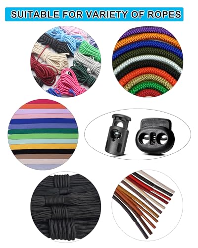 TTeebmi 20PCS Cord Locks for Drawstrings – 10 Single Hole and 10 Double Hole Spring Cord Stoppers – Plastic Toggle Clips for Bags, Shoes, DIY Crafts, Hoodies, Pants, Tent Ropes