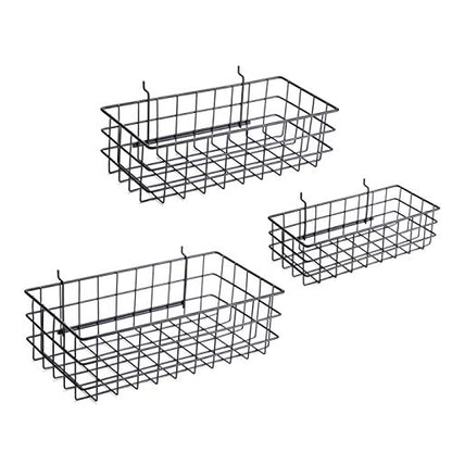 RightArrange Pegboard Baskets, Set of 3 Black - Hooks to Any Peg Board - Square Style Baskets Hold More - Organize Tools, Workbench, Accessories, Garage Storage - Wall Organizer Attachments - size: b. Sizes S+M+L Pack