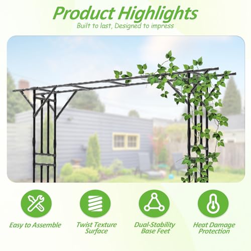 Garden Arch Trellis - 141.7" L×106.3" H Extra Large Flat Top Arbor Trellis with Coated Steel Pipe, Trellis for Climbing Plants Outdoor, Heavy Duty Abor Archway for Wedding Decor(25MM Pipe)