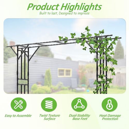 Garden Arch Trellis - 141.7" L×106.3" H Extra Large Flat Top Arbor Trellis with Coated Steel Pipe, Trellis for Climbing Plants Outdoor, Heavy Duty Abor Archway for Wedding Decor(25MM Pipe)
