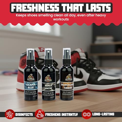 Shoe Deodorizer Spray - Shoe Refresher: Black Snow, Mahogany Timber & Ocean Blue - Shoe Odor Eliminator for Sneakers, Gym Bags & Lockers - Men’s Deodorant Spray by Combat Cleaner