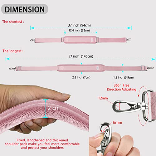 ZINZ Shoulder Strap 58" Ultra-Thick Fixed Padded and Adjustable Buckles Crossbody Strap for Briefcase Laptop Bag Luggage - color: Pink