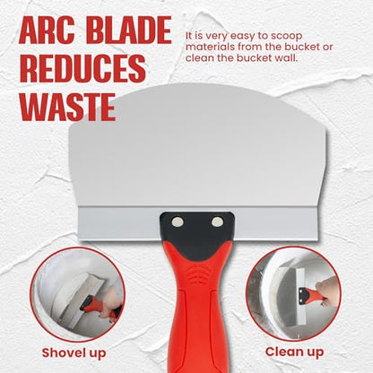 6.5" Bucket Scoop for Drywall & Plaster, Stainless Steel | Contoured Blade, Soft-Grip Handle, For Drywall Mixing, Plaster Application, Paint Scraping, Mortar Handling, Spackling