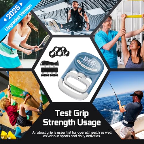 Grip Strength Tester Hand Dynamometer - Grip Strength Trainer Electronic Hand Gripper Strengthener Wrist Exerciser Meter Digital Training Gauge 265 Lbs / 120 Kgs for Sport School Home Use - color: Blue