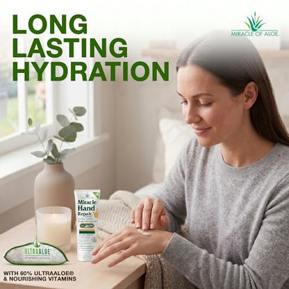 Miracle Aloe Hand Cream For Dry Cracked Hands, 4 Oz, 60% Aloe Vera, 2 Pack | Hand Repair Cream, Non Greasy Fast Absorbing Moisturizer, Working Hands Lotion For Extremely Dry Skin, Travel Size, Elbows - size: 4 Ounce (Pack of 2)