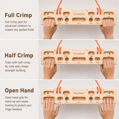 WodGod Radiata Pine Hangboard Non-Slip Portable Wood Climbing Fingerboard, 8 Grip Positions Portable Wall Mount & Hanging Finger Strength Trainer for Rock Climbing, All Skill Levels