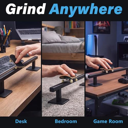 Fingerboard Rail,11" Metal Square Grind Rail for Finger Skateboards,Solid Steel Obstacle Weighted Base & Non-Slip Pads,Portable Desk Skatepark Accessory Tricks Grinds Slides,with 2 Fingerboards. - size: square