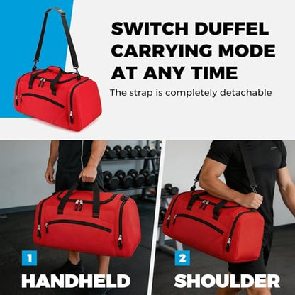 Uarition Mens Gym Bag, 55L Large Sports Duffle Bags, Workout Bags Lightweight, Red | For Travel, Carry On Weekender - color: Red