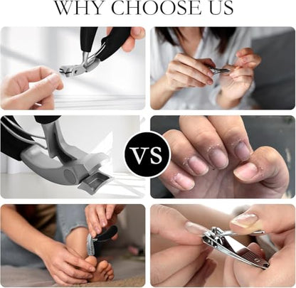 Professional Wide Jaw Nail Clippers for Thick Nails – Heavy Duty Stainless Steel Fingernail & Toenail Cutter with Long Handle, Anti-Splash Design, Ergonomic Grip for Seniors, Men & Women