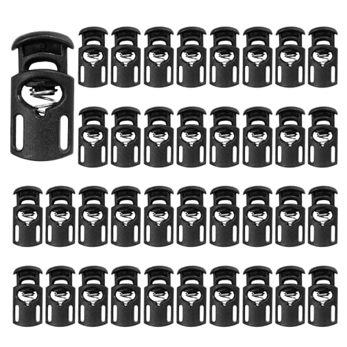 PATIKIL Nylon Spring Cord Locks, Elastic Toggle Stop Slider Clamp Adjuster Fastener for Drawstring Shoelaces Paracord - color: Black