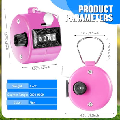 TOODOO 6 Pack Hand Tally Counter 4 Digit Mechanical Palm Clicker Plastic Hand Held Counter Clicker with Metal Finger Ring for School Golf Sports Events Office Stadium - color: Pink