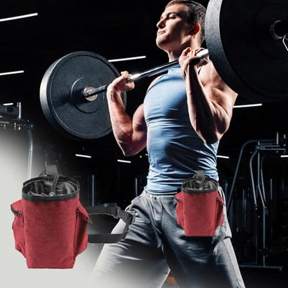 Chalk Bag for Rock Climbing Drawstring Closure Zippered Pockets Adjustable | Chalk Organizer for Rock Climbing, Bouldering, Weightlifting, Gymnastics, Adults Women Men - color: Wine Red