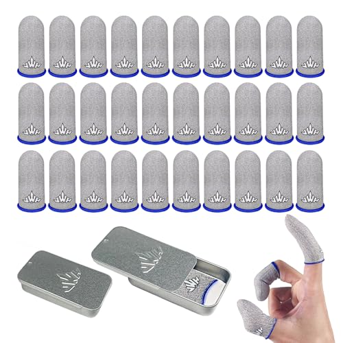 JWH Ultra-Thin Silver Fiber Gaming Finger Sleeves,White Thumb Sleeves Gaming Cots,30 Pack Gaming Finger Gloves for PUBG,with 2 pcs Storage Box,High Sensitivity,Anti-Slip,Fundas para Dedos Gamer - color: White silver(30pack,storage box)