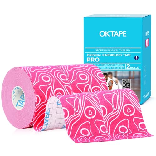 OK TAPE PRO Kinesiology Tape Uncut Roll, Elastic Physical Therapy Tape | 2 Inch Athletic Tape for Pain Relief, Muscle Support, Kinetic Tape, Water Resistant, 16.4Feet -Pink 2 Rolls - color: Pink, size: 2 Rolls