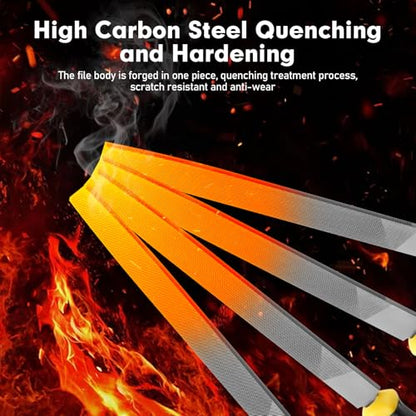 8 Inch Flat Hand Metal File, Metal Files for Steel with Ergonomic Handle, Durable High Carbon Steel Files Tools for Metal Wood and Stone Trimming, Shaping, Bastard File with Uniform Teeth - color: 1PCS 8Inch Flat Metal File(Black+Yellow)
