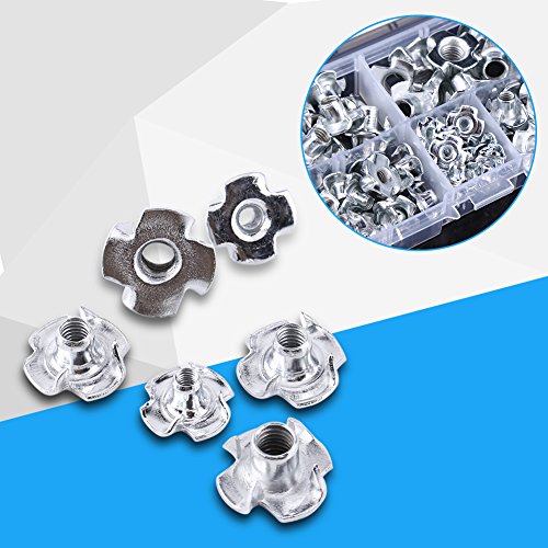 T Nuts Pronged Tee Nut Pronged Tee Nut Assortment Kit for Rock Climbing Holds Wood Cabinetry 90pcs Carbon Steel