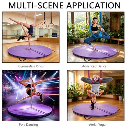 Foldable Pole Crash Mat, Pole Dance Mat, Anti-Collision Cushioned PU Leather Mat for Yoga, Gymnastics, Pole Dancing Pink 2" Tx4.9'W
