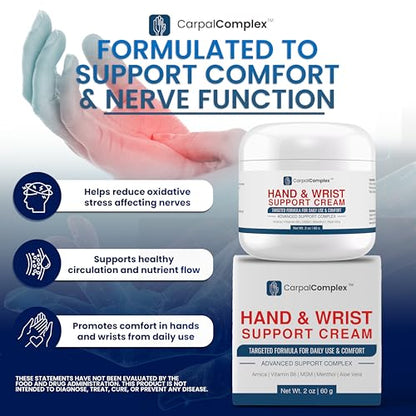 Nerve Support Cream – Topical Relief with Menthol, Arnica & B6 – Soothing Formula for Hands, Wrists & Elbows