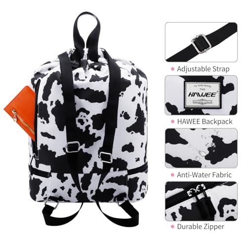 Dry Wet Drawstring Backpack with Shoe Compartment for Women Adjustable Gym Bag - color: Cow