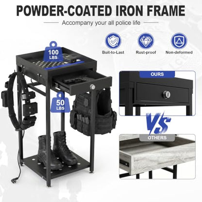 Police Gear Rack with Built-in Power Strip, Tactical Gear Organizer Stand for Duty Belt, Police Vest, Body Armor, Plate Carrier, Helmet Storage, Heavy Duty Gear Rack - size: Freestanding w/Combination Lock
