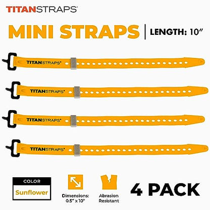 Titan Utility Straps – Mini Straps Set to Organize Computer Cables, Arts & Crafts, and Fishing Rods (10" Length / 4-Pack, Sunflower) - color: Sunflower, size: 10" Length / 4 Pack