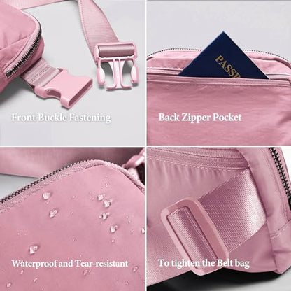 YOSHUYUKI Fanny Pack Crossbody Bag Trendy Waterproof Small Sling Cross Body Purse for Women Men Fashion Waist Packs Mini Belt Pouch Chest Bum Hip Bag Lulu Dupes for Travel Vacation Running Pink - color: Pastel Pink
