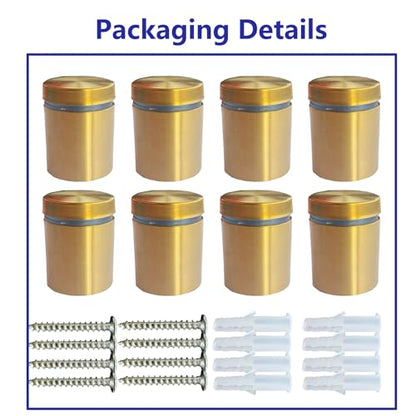 8 Pack Stainless Steel Sign Standoff Screws (1 in. Dia x 1 in. L)(Gold) | Standoff Mounting Advertising Nail Hanging Acrylic Panels Glass Artwork - color: Gold