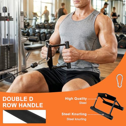 Fitvids Cable Attachment Set 800LB LoadCapacity Tricep Rope, Row Handle, StraightBar, V Bar Commercial Grade Cable MachineAccessories for Home Gym Workouts - size: 5-Piece Set-Black