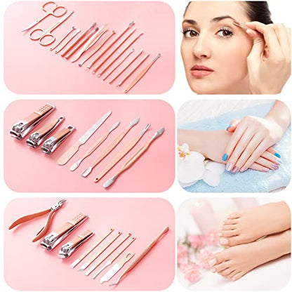 Manicure Set Pedicure Kit Womens Nail Clippers Set 32 in 1 Professional Grooming Care Tools Nail Kit Including Facial, Fingernails and Toenails Care with Travel Case Women (Rose Pink_32 in 1) - color: Rose Pink_32 in 1