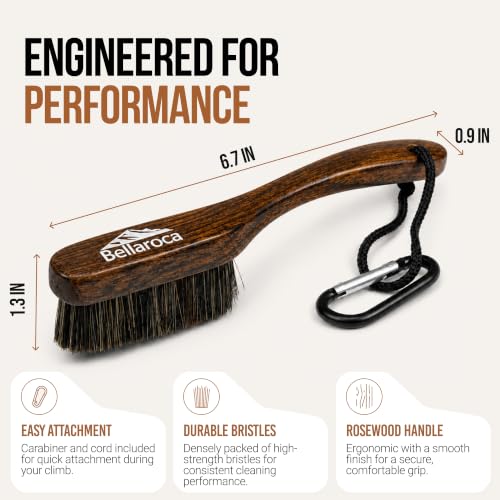 BELLAROCA® Climbing Brush with Rope and Carabiner – Rosewood Handle, Synthetic Bristles, Rock Climbing Brush and Bouldering Brush for Indoor and Outdoor Chalk Removal