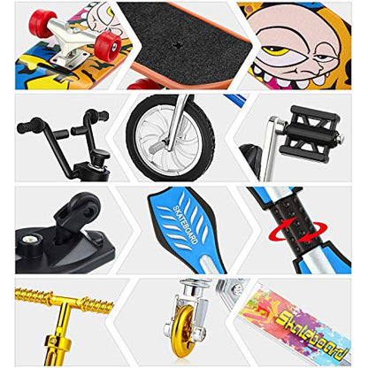 Sumind 18 Pcs Mini Finger Toys Set Includes Finger Skateboards, Bikes, Mini Scooters and Matched Wheels and Tools Accessories Fingertip Movement Educational Toys for Kids Gifts Party Favors
