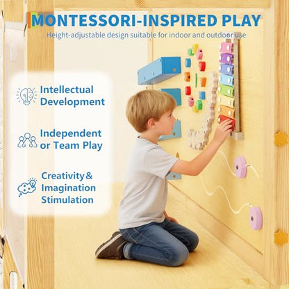 Jungle Gym with Slide, Rock Wall, Wood ＆ Rope Ladder, Monkey Bars, Gym Rings