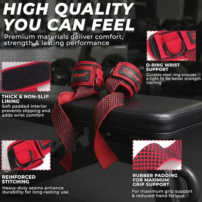 Weight Lifting Straps with Cuffed D Ring,Heavy Duty Thyick Comfortable Lifting Straps, Secure Fit, Enhanced Grip, Straps for Weightlifting & Gym Training - color: Red