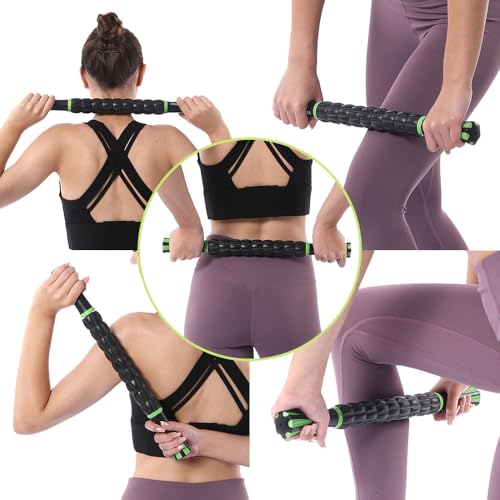 Muscle Roller Massage Roller Stick- Deep Tissue Fascia Blaster for Myofascial Pain Relief, Lymphatic Drainage & Body Sculpting, Handheld Physical Therapy & Recovery Tool (Green black-18 inch) - color: Green Black