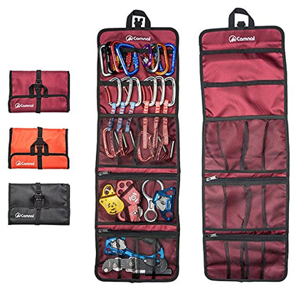 Climbing Quickdraw Hanging Storage Bag, Carabiner Hook Gear Equipment Parts Collections, Durable Foldable Bundled Roll Waterproof Bag(Fuchsia)