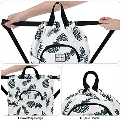 Dry Wet Drawstring Backpack with Shoe Compartment for Women Adjustable Gym Bag - color: Pineapple Green