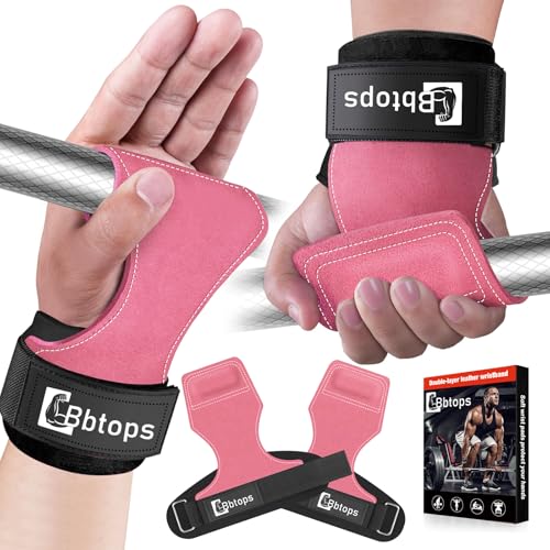 Weight Lifting Wrist Strap, Double-Layer Leather Wrist Straps for Gym Strength Training Weightlifting,Deadlift and Powerlifting, Enhance Grip Strength Neoprene Padding Gym Workout Lifting Straps Men/Women Pair - color: Pink