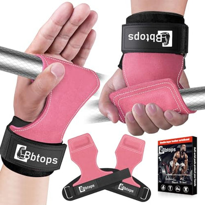 Weight Lifting Wrist Strap, Double-Layer Leather Wrist Straps for Gym Strength Training Weightlifting,Deadlift and Powerlifting, Enhance Grip Strength Neoprene Padding Gym Workout Lifting Straps Men/Women Pair - color: Pink