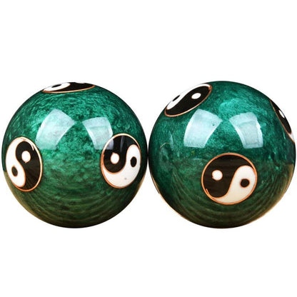 JapanBargain 3298, Chinese Baoding Balls Hand Exercise Therapy Balls Stress Reliefe Balls, Taichi Pattern, Green Color - color: Green