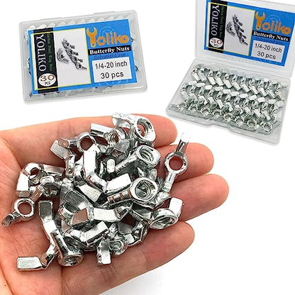 30 PCS 1/4-20 Inch Wingnuts, Quality Carbon Steel Wing Nuts Zinc Plated Fasteners Parts Butterfly Nut, Hand Twist Tighten Hardware Nuts Butterfly Wing-Nut 1/4-20” Assorted Kit - size: 1/4"-20 - Carbon Steel - 30 Pcs