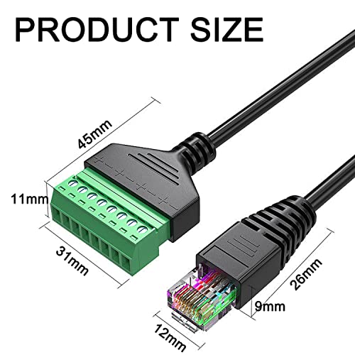 4Pcs 1ft RJ45 Male to 8Pin Screw Terminal Adapter Extender Cable | 8 Pin Screw Terminal Design, 1 Foot Extender Cord, Compatible Cat5/5e/6 Cable, Solderless Design, CCTV DVR Network Connection - size: RJ45 Male Connector (4PCS)