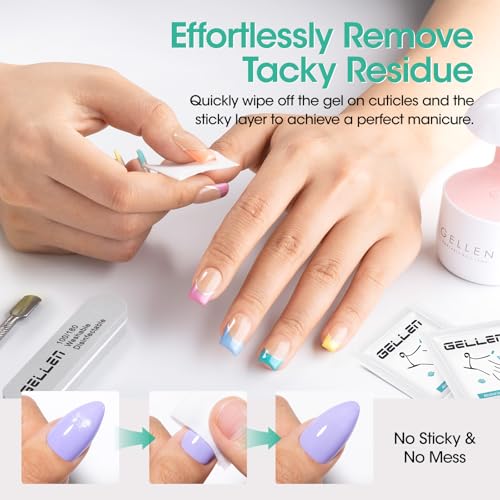 GELLEN Nail Cleanser Pads, 100 Pack Alcohol Prep Pads Individually Wrapped | Nail Cleanser Wipes Remove Tacky Residue, Lint-free Glossy Wipes for Acrylic/Builder/Gel Polish Travel for Perfect Manicure - size: 100PCS