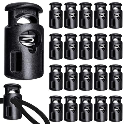 20 Pcs Plastic Cord Locks,Cord Lock for Paracord,Drawstring,Shoelaces | Shoe Lace Tie Locks,Spring Cord Locks for Drawstring,Shoelaces,Cloth and Backpacks String Clip Replacement(Black)