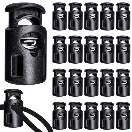20 Pcs Plastic Cord Locks,Cord Lock for Paracord,Drawstring,Shoelaces | Shoe Lace Tie Locks,Spring Cord Locks for Drawstring,Shoelaces,Cloth and Backpacks String Clip Replacement(Black)