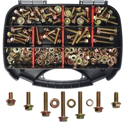 214pcs Grade 10.9 Metric Flange Bolts Assortment Kit, M8x1.25 Bolts (16-45mm), Metric Bolts and Nuts Assortment, Hex Bolt and Nut Washers Kit, Yellow Zinc Plated - size: 214PCS Metric Flange Bolt Kit M8, Grade 10.9