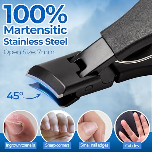 Toenail Clippers for Seniors Thick Nails, Ingrown Toenail Removal Kit 5Pcs, Heavy Duty Slanted Nail Clippers, Ingrown Nail Cutter with Long Handle Wide Jaw, Angled Head Toenails Clipper for Men - size: 5Pcs Nail Clippers Set-PP handle