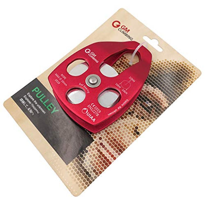 GM CLIMBING Large Rescue Pulley 32kN Single Sheave with Swing Plate CE UIAA Certified - color: Red | 2 Pack